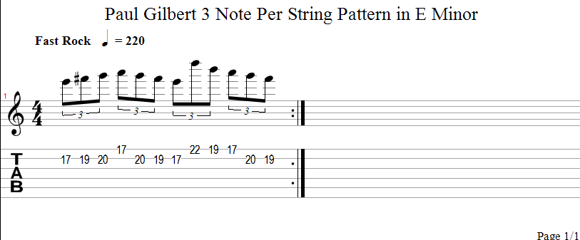 paul gilbert 3 note picking pattern in e minor - page 1